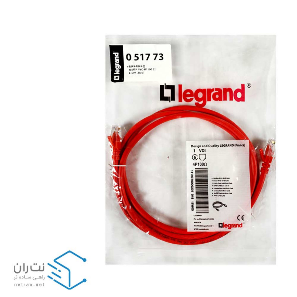 پچ کورد لگراند (کابل لن) Cat6 UTP روکش PVC قرمز 2 متری